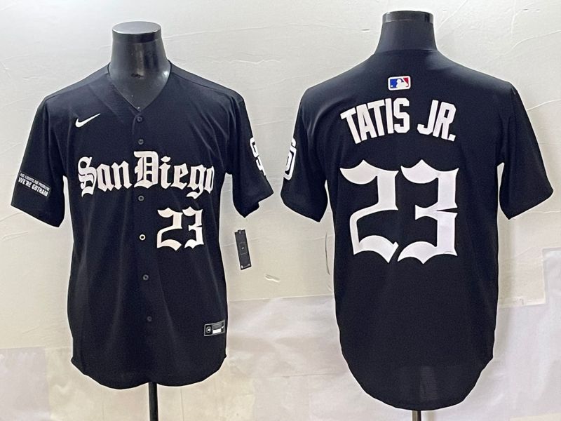 Men 2025 San Diego Padres #23 Tatis jr Black Five generations Joint Name Nike MLB Jersey style 9